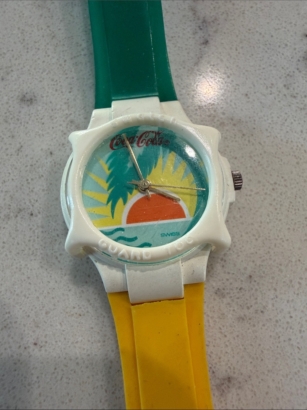 Vintage SWATCH Coca-Cola Beach Sunset Silicone Strap Watch with Guard SMALL